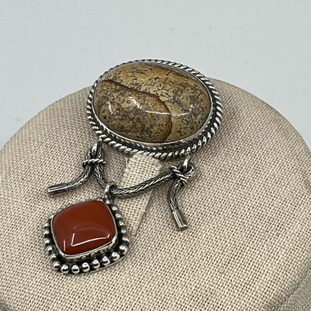 Vintage Sterling Silver Brooch Pendant with Red Jasper, Balinese QVC - Picture 4 of 17